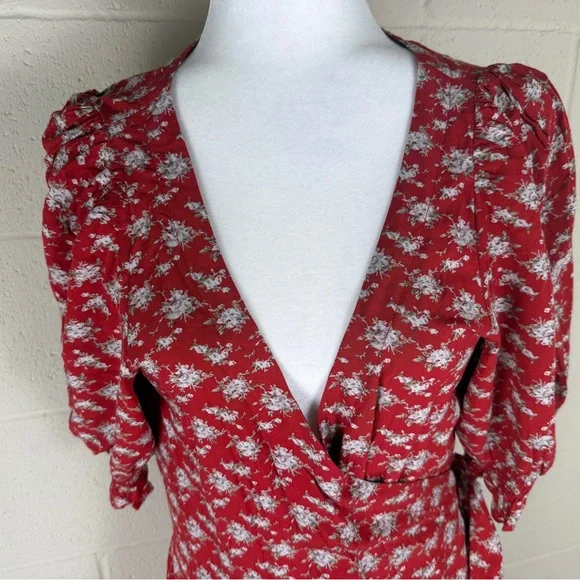 Natural Life Boho Red Ditsy Flower Sophia Wrap Maxi Dress Hippie Medium Prairie - Picture 4 of 13